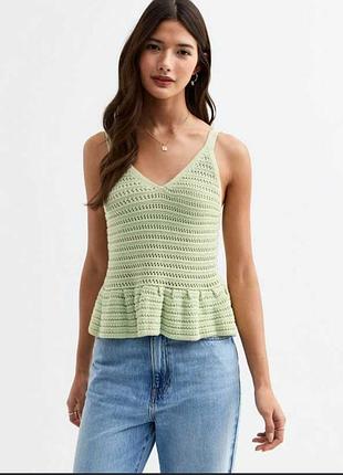 Щільний в'язаний м'ятний топ на бретелях new look розмір с-м