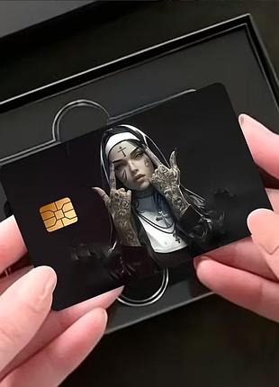 Декоративная наклейка на банковскую карту 2d виниловый стикер монашка