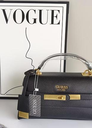 Женская черная брендовая сумка guess с золотой фурнитурой, экокожа