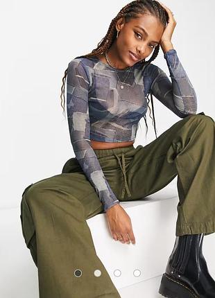 Топ сетка с длинными рукавами с принтом pull &amp; bear размер xs