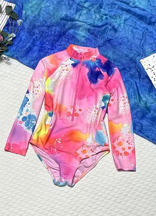 Шикарный, солнцезащитный купальник с рукавами яркий принт tu 🌼🌴🌼