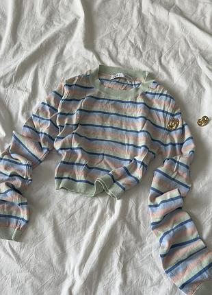 Топ zara розмір с в полоску з рукавом жіночий вкорочений