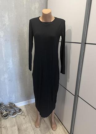 Сукня чорна в рубчик з довгим рукавом zara розмір s-m