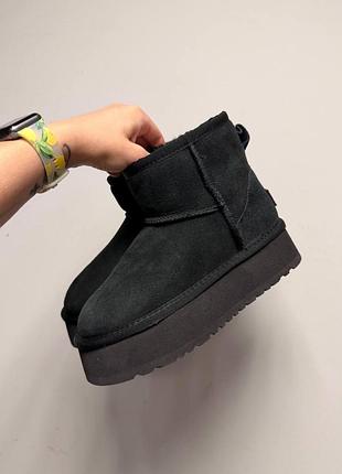 Уцінка натуральні жіночі уггі ugg classic mini platform black