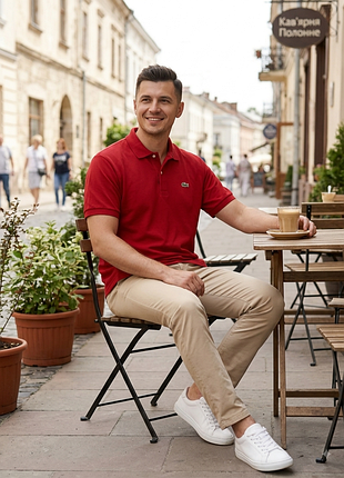 Яркая мужская футболка-поло lacoste (р. 8 / xxl-3xl) - насыщенный красный цвет!