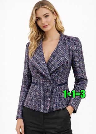 🤩1+1=3** фирменный синий женский двубортный твидовый пиджак monsoon, размер 50 - 52