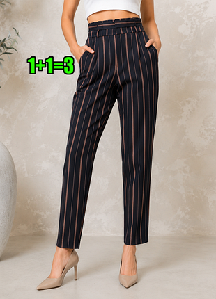 🤩1+1=3** синие зауженные брюки брюки в полоску высокая посадка primark, размер 46 - 48