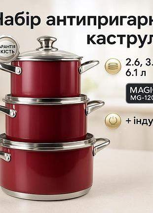 Набір каструль преміум, каструлі з прозорими кришками, набір каструль з комплектом кришок fh-78