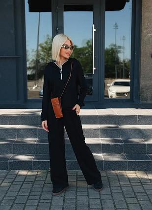 Женский костюм худи и штаны палаццо 50-52. черный