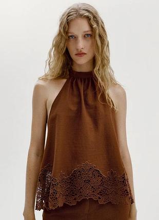 Топ жіночий коричневий з коміром zara new