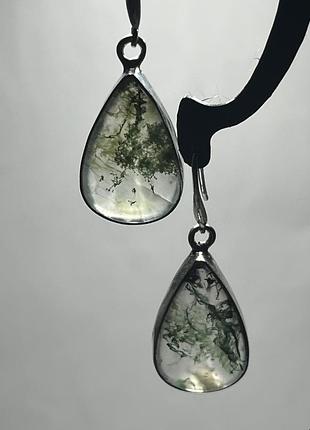 Серьги сережки моховый агат