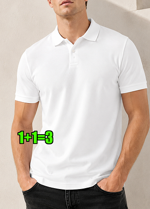 🤩1+1=3 базова біла чоловіча футболка поло бавовна primark, розмір 44 - 46