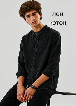 Мужская рубашка из смесового льна mavi (slim fit) с воротником-стойкой, м