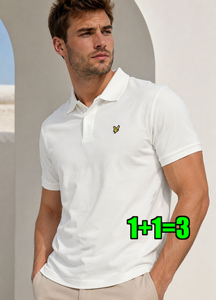 🤩1+1=3 фирменная белая мужская футболка поло lyle&amp;scott, размер 46 - 48