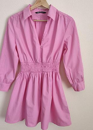 Сукня жіноча міні zara short pink poplin dress