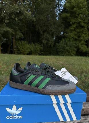 Кросівки жіночі adidas samba og originals ie6520 чорні з зеленим нові оригінал адідас кеди самба 37 розмір