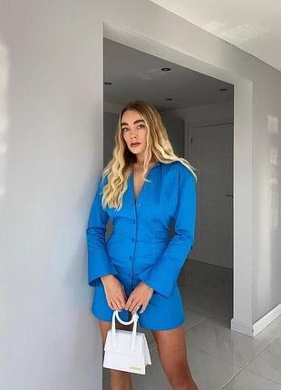 Платье рубашка с рукавами на пуговицах синее электричество голубое xxs xs zara 8908/814