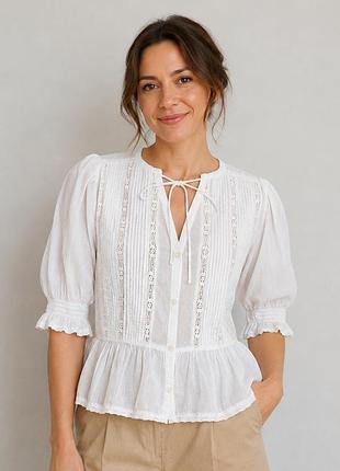 🤍 белая блуза primark с кружевом и плиссированными вставками