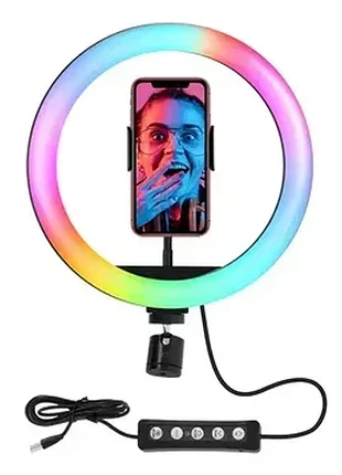 Светодиодная кольцевая rgb селфи лампа 26 см для фото и видео съемки