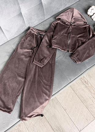 Костюм "elegance" велюровый палаццо, коричневый