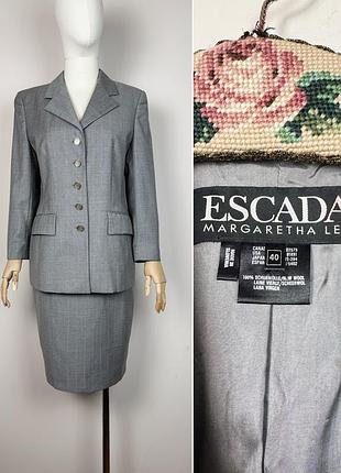 Escada by margaretha ley вінтажний сірий вовняний костюм піджак жакет і спідниця вінтаж вовна люкс