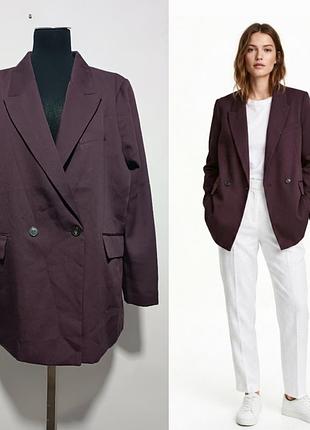 Шикарный базовый оверсайз жакет h&m / двубортный пиджак / глубокий сливовый цвет, размер l