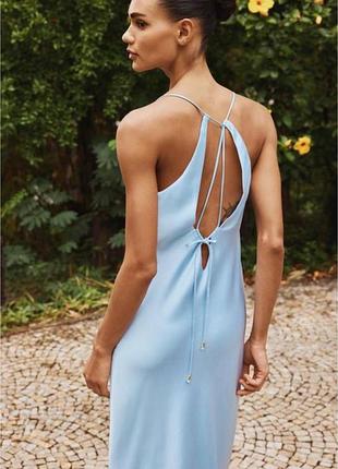 Атласна сукня міді zara у трендовому кольорі ice blue