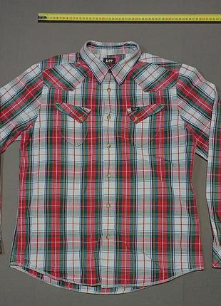 Воротник 42 см lee size m 100% cotton в клетку рубашка на кнопках   
пуговицы брендированные