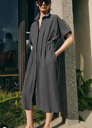 Платье рубашка миди платья zara с льном