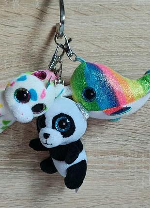 Ty beanie boos брелоки 3 шт | панда bamboo, единорог harmonie, nori