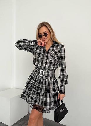 Фланелевый костюм в клетку с кружевом