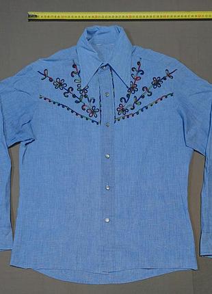 Комір 38 см   vintage 70s тонка джинсова  жіноча сорочка size s    100% cotton гудзики "грибочки"