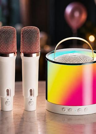 Портативная колонка k52 с rgb ledподсветкой, bluetooth 5 вт + 2 беспроводных микрофона