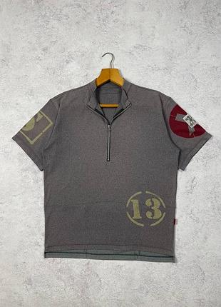 Сіра стильна футболка exes 1/3 zip oversized, на замку, на змійці, з принтами, оверсайз