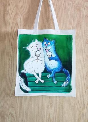 Эко сумка-шоппер коты "сладкая парочка"