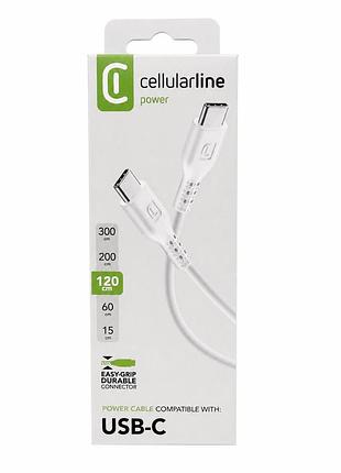 Новий кабель cellularline usb-c – usb-c 60w, 1,2 м, білий