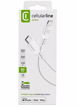 Кабель cellularline usb-c – lightning 60 см для iphone, mfi, білий