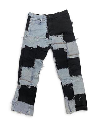 Жіночі джинси patchwork upcycle y2k чорно-блакитні