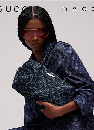 Сумка монограма gucci темно синя денім