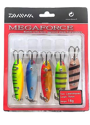Набор блесен daiwa megaforce lawnmover 75mm 18g 5pcs (198056-mllk18) уловистых блесен для щуки, окуня и форели