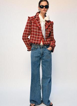 Новий червоний твідовий піджак zara зара zw collection, s, 2747/913/600
