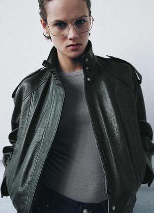 Новая женская кожаная куртка бомбер zara 100% натуральная кожа zw limited edition