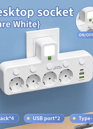 Мережевий фільтр 4 розетки з підсвічуванням (8625ul) (4-220v, 2-usb, 1-pd