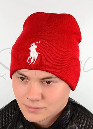 Стильна вязана шапка лопата бренд polo l18019 червоний