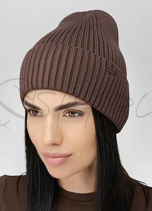 Шапка женская шерстяная без подкладки с отворотом leks каріна шоколадный