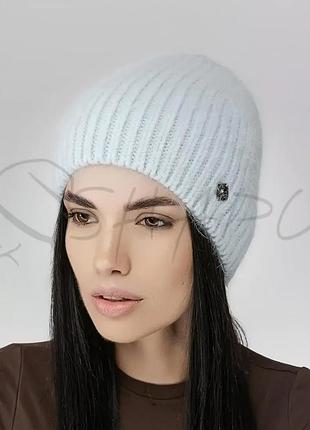 Шапка женская ангоровая без отворота утепленная флисом leks чері небесный