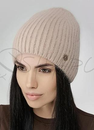 Шапка женская ангоровая без отворота утепленная флисом leks чері латте