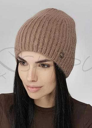Шапка женская ангоровая без отворота утепленная флисом leks чері корица