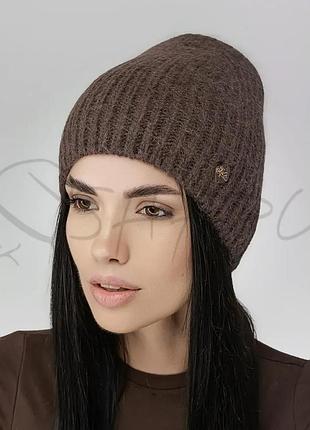 Шапка женская ангоровая без отворота утепленная флисом leks чері шоколадный