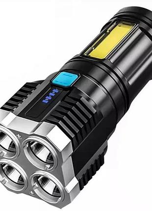 Акумуляторний ручний ліхтарик l-s03 4 led + cob з індикатором заряду та usb-зарядкою